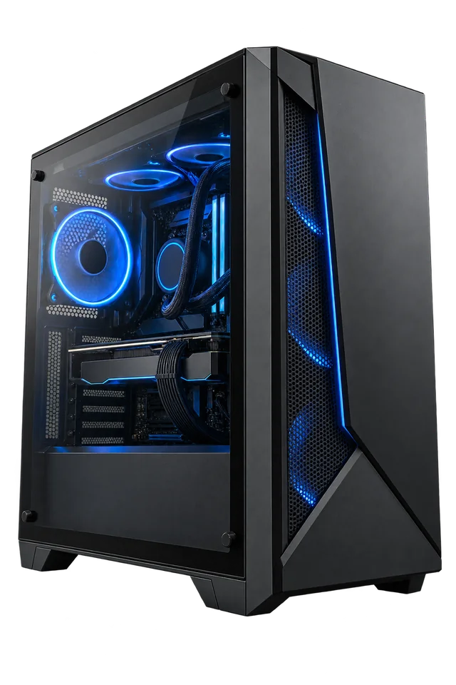 Ilustração gerada de desktops com iluminação azul